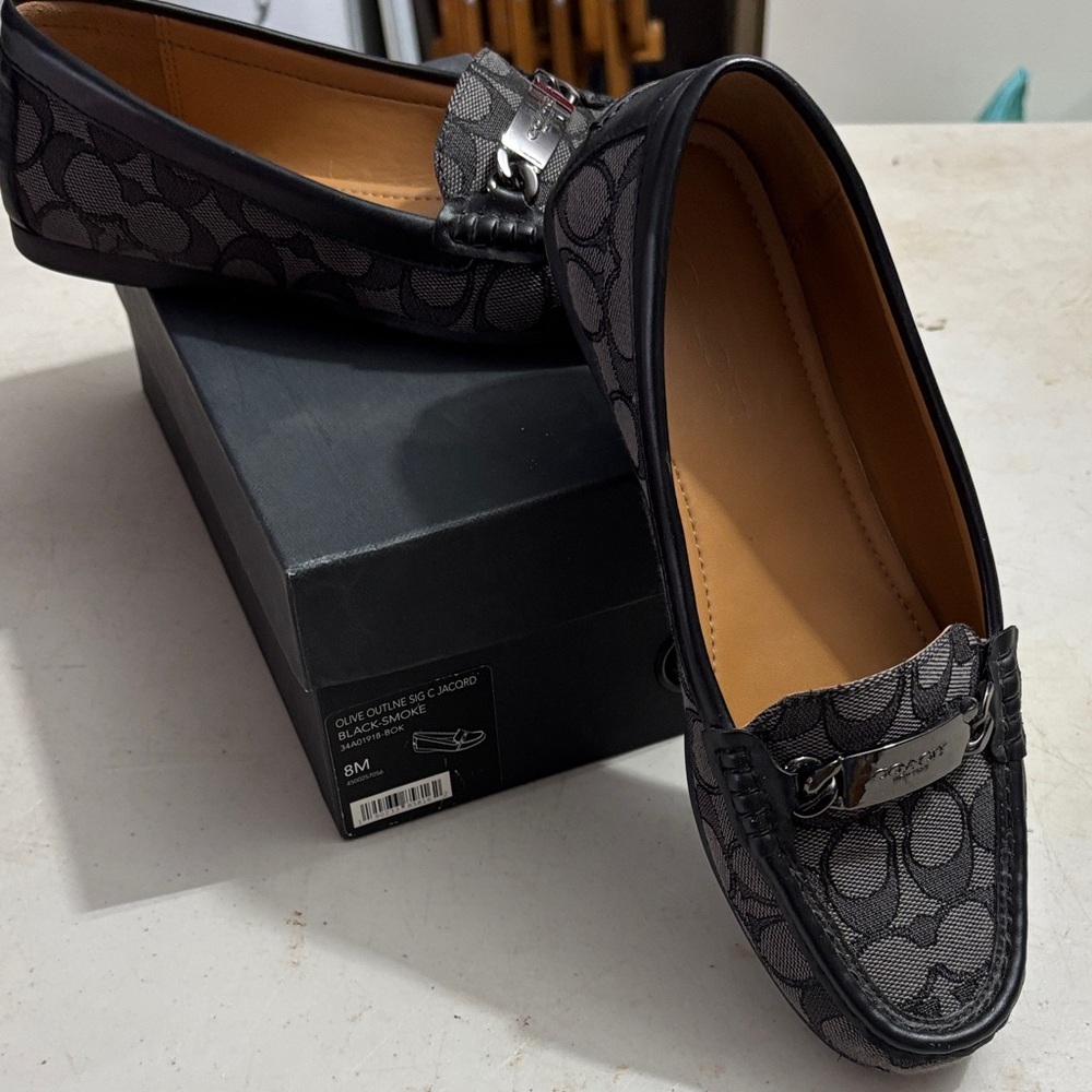 Coach Gray Patterned Loafers with Silver Accents